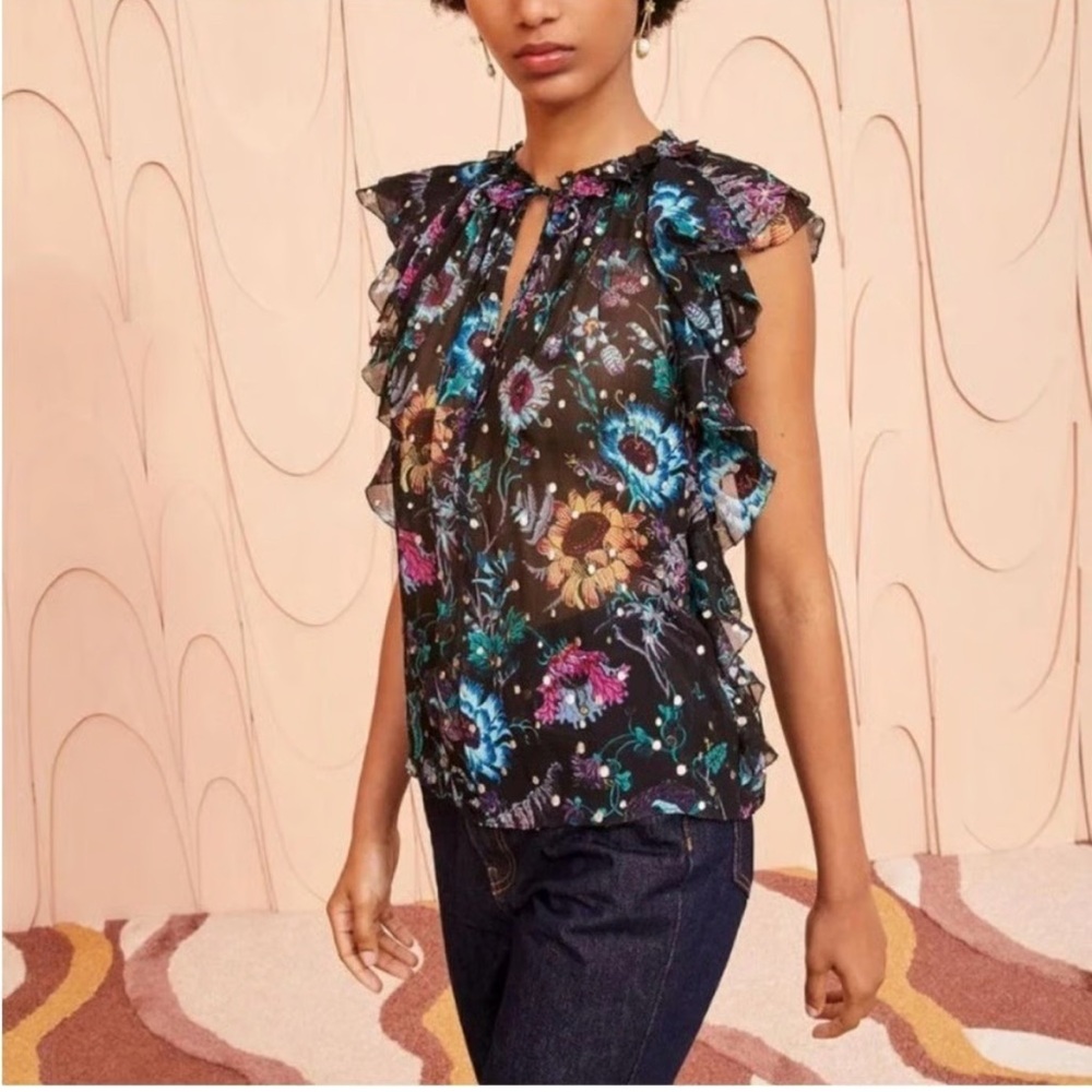 Ulla Johnson Dominique Black Iris Ruffle Blouse